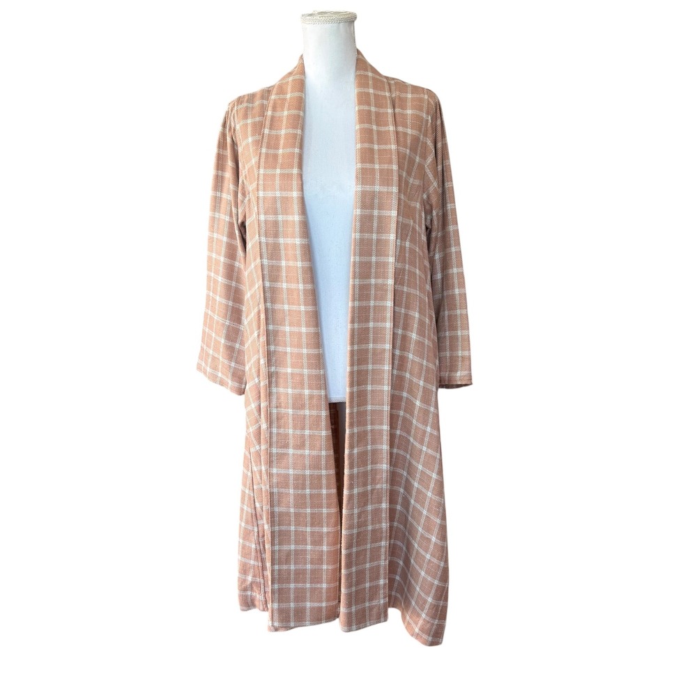 BURU Plaid Duster Kimono Cardigan‎ Open Front Lightweight Women XS S